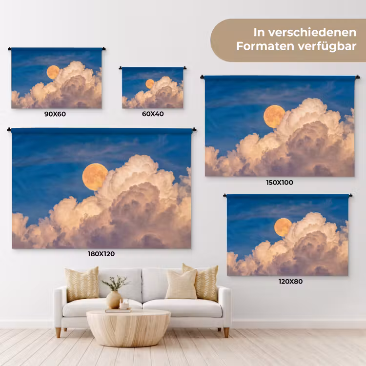 Maan - Wolken - Natuur - Oranje Wandkleed katoen klein -tsfeer8_DE