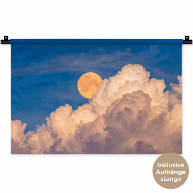 Maan - Wolken - Natuur - Oranje Wandkleed katoen klein -t3d_DE