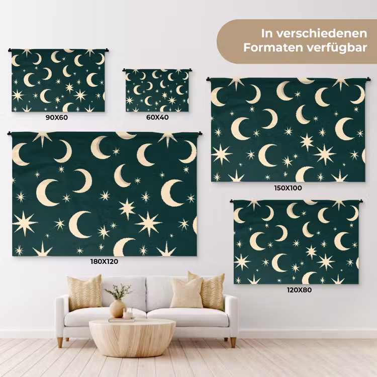 Manen - Sterren - Groen Wandkleed katoen klein 269 -tsfeer8_DE