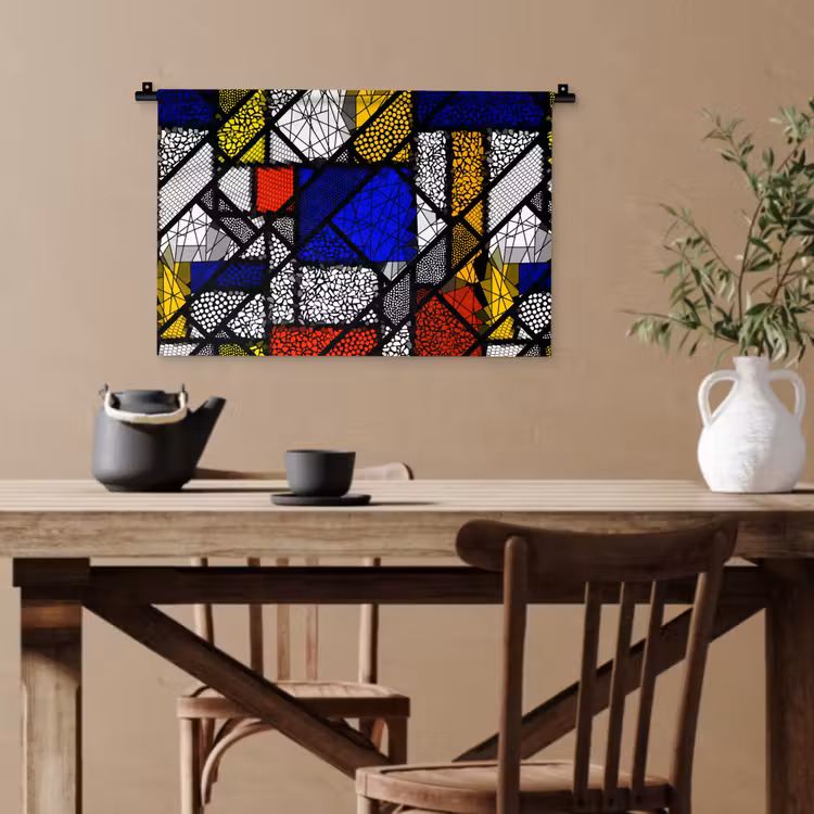 Mondriaan - Glas in lood - Oude Meesters - Kunstwerk - Abstract - Schilderij Wandkleed katoen klein -sfeer6