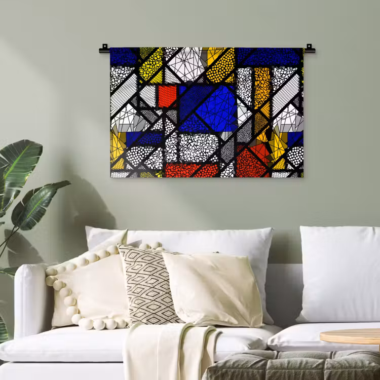 Mondriaan - Glas in lood - Oude Meesters - Kunstwerk - Abstract - Schilderij Wandkleed katoen klein -sfeer7