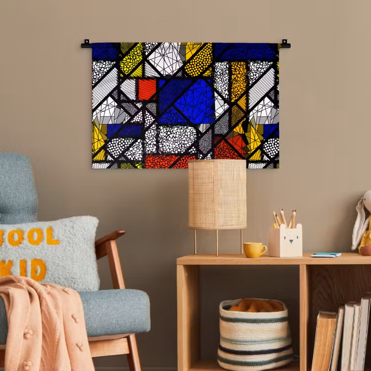 Mondriaan - Glas in lood - Oude Meesters - Kunstwerk - Abstract - Schilderij Wandkleed katoen klein -wsfeer4_kind