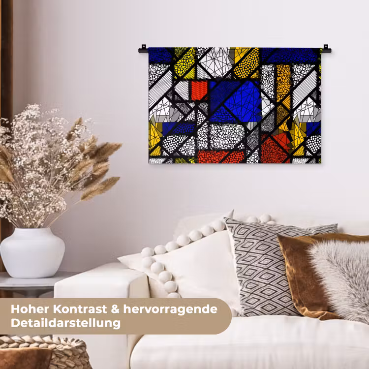 Mondriaan - Glas in lood - Oude Meesters - Kunstwerk - Abstract - Schilderij Wandkleed katoen klein -tsfeer1_DE
