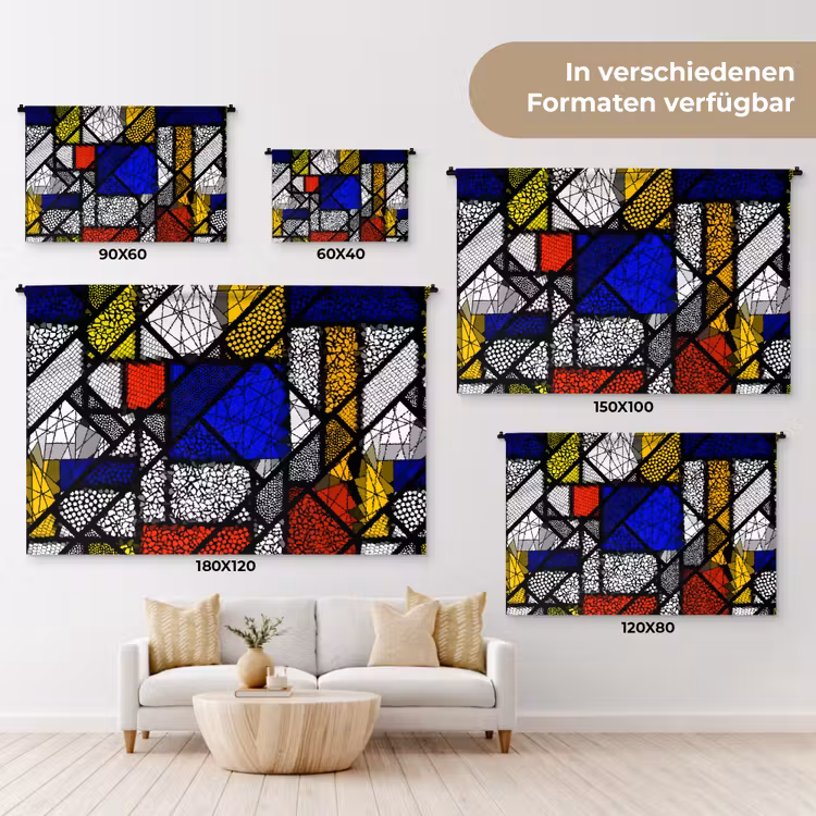 Mondriaan - Glas in lood - Oude Meesters - Kunstwerk - Abstract - Schilderij Wandkleed katoen klein -tsfeer8_DE