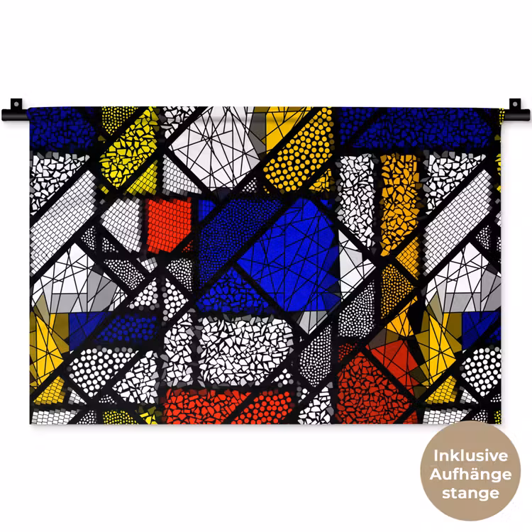 Mondriaan - Glas in lood - Oude Meesters - Kunstwerk - Abstract - Schilderij Wandkleed katoen klein -t3d_DE