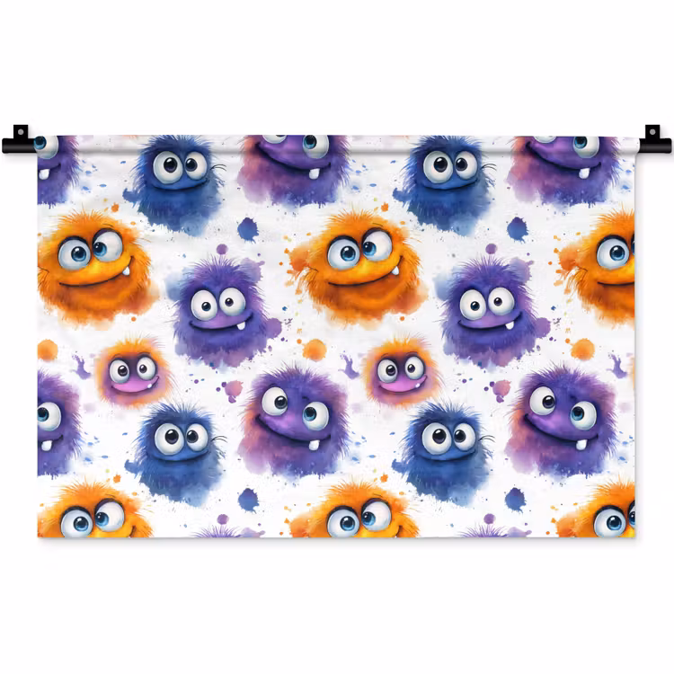 Monstertjes - Aquarel - Kleurrijk Wandkleed katoen klein 269 -zz3d