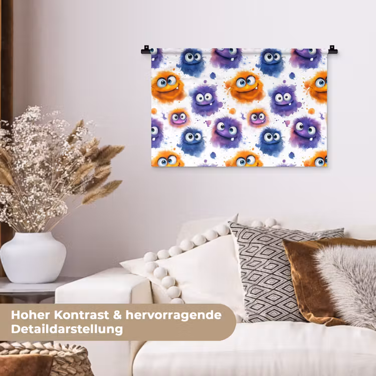 Monstertjes - Aquarel - Kleurrijk Wandkleed katoen klein 269 -tsfeer1_DE