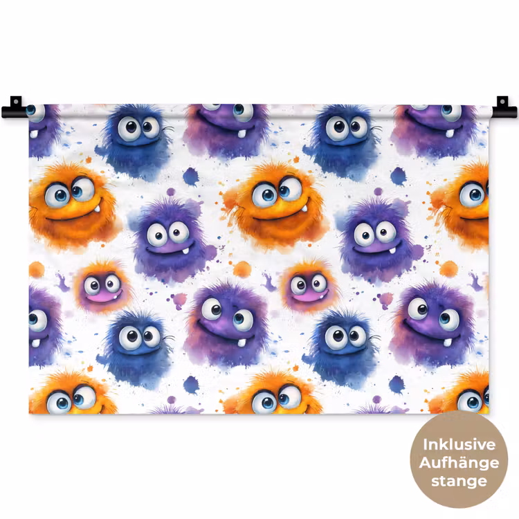 Monstertjes - Aquarel - Kleurrijk Wandkleed katoen klein 269 -t3d_DE