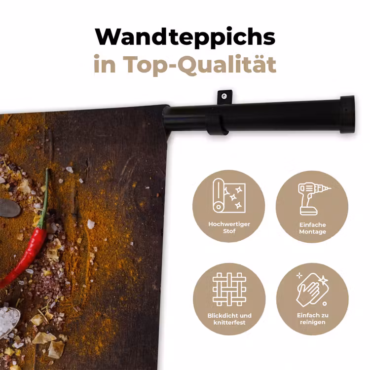 Vijzel - Kruiden - Lepels - Specerijen - Bruin - Peper Wandkleed katoen klein -tsfeer2_DE