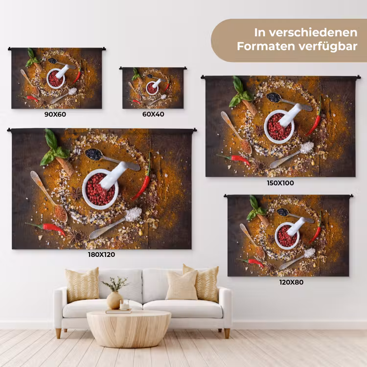 Vijzel - Kruiden - Lepels - Specerijen - Bruin - Peper Wandkleed katoen klein -tsfeer8_DE