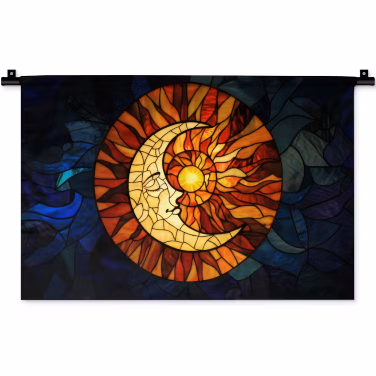 Mozaïek - Glas - Maan - Donkerblauw Wandkleed katoen klein -zz3d