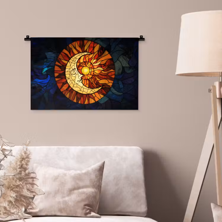 Mozaïek - Glas - Maan - Donkerblauw Wandkleed katoen klein -sfeer4