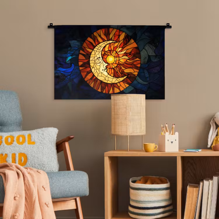 Mozaïek - Glas - Maan - Donkerblauw Wandkleed katoen klein -wsfeer4_kind