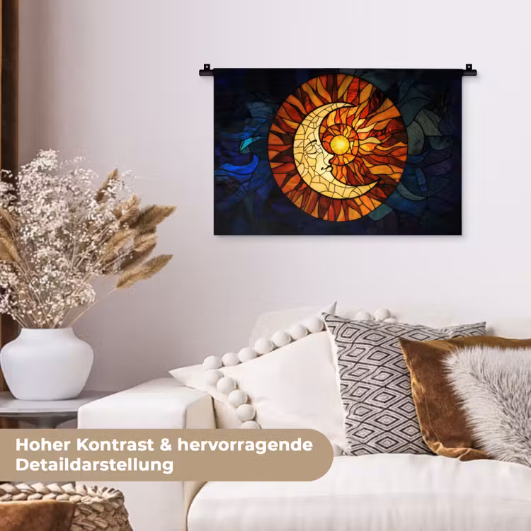 Mozaïek - Glas - Maan - Donkerblauw Wandkleed katoen klein -tsfeer1_DE