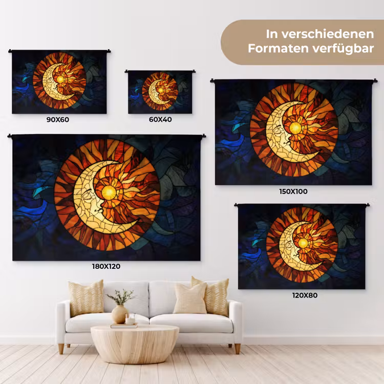 Mozaïek - Glas - Maan - Donkerblauw Wandkleed katoen klein -tsfeer8_DE