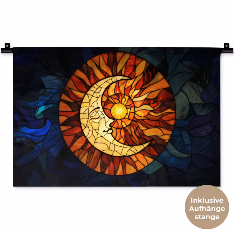 Mozaïek - Glas - Maan - Donkerblauw Wandkleed katoen klein -t3d_DE