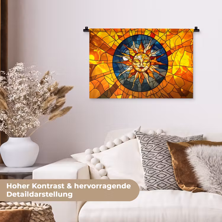 Mozaïek - Zon - Geel - Cirkel Wandkleed katoen klein -tsfeer1_DE