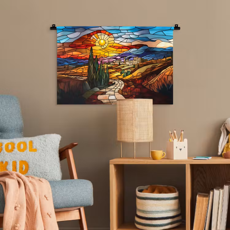 Mozaïek - Zon - Landschap - Dorp Wandkleed katoen klein -wsfeer4_kind