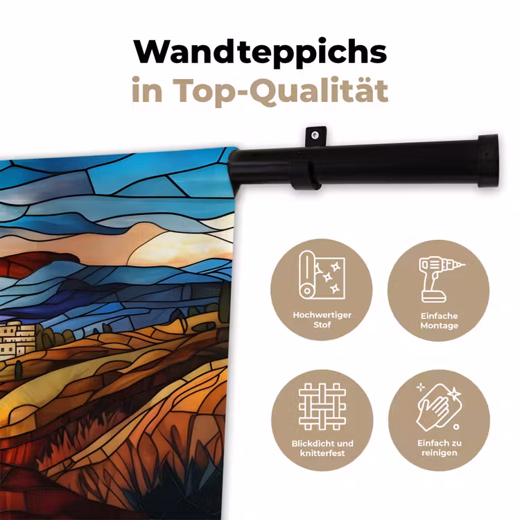 Mozaïek - Zon - Landschap - Dorp Wandkleed katoen klein -tsfeer2_DE