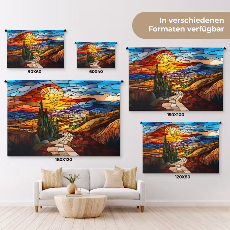 Mozaïek - Zon - Landschap - Dorp Wandkleed katoen klein -tsfeer8_DE