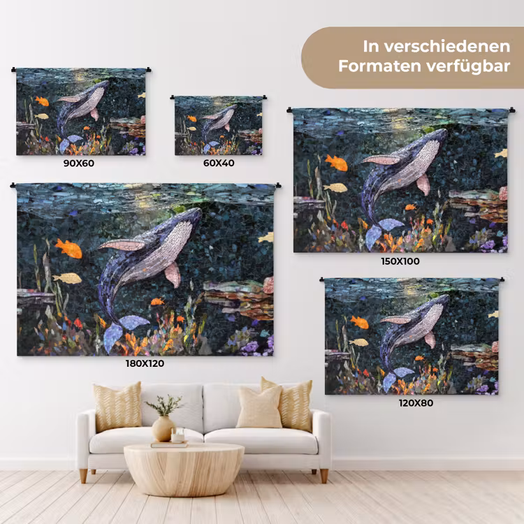 Mozaïek - Walvis - Koraal - Water Wandkleed katoen klein -tsfeer8_DE