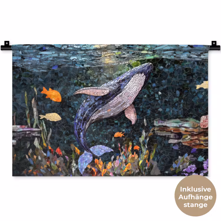 Mozaïek - Walvis - Koraal - Water Wandkleed katoen klein -t3d_DE