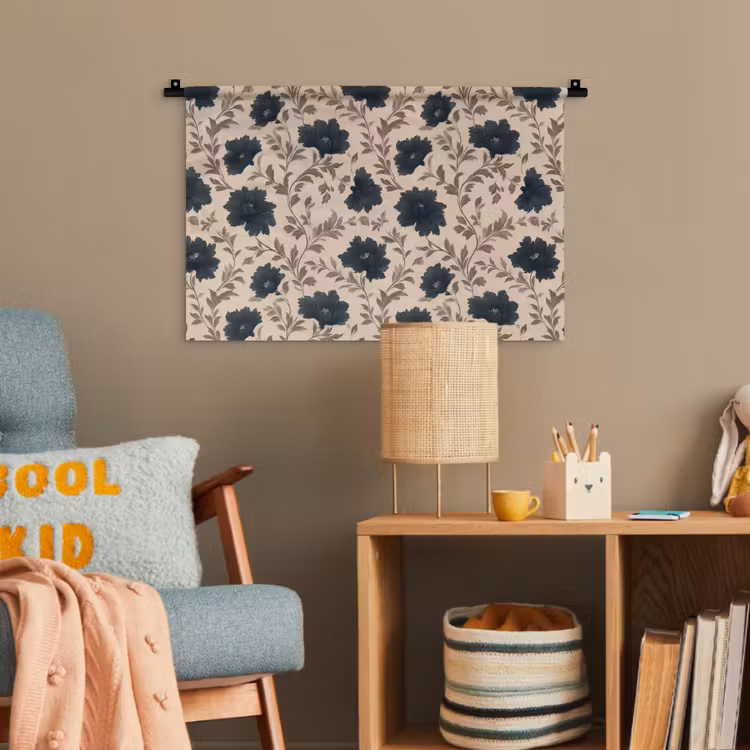 Motief - Bloemen - Zwart - Beige Wandkleed katoen klein 269 -wsfeer4_kind