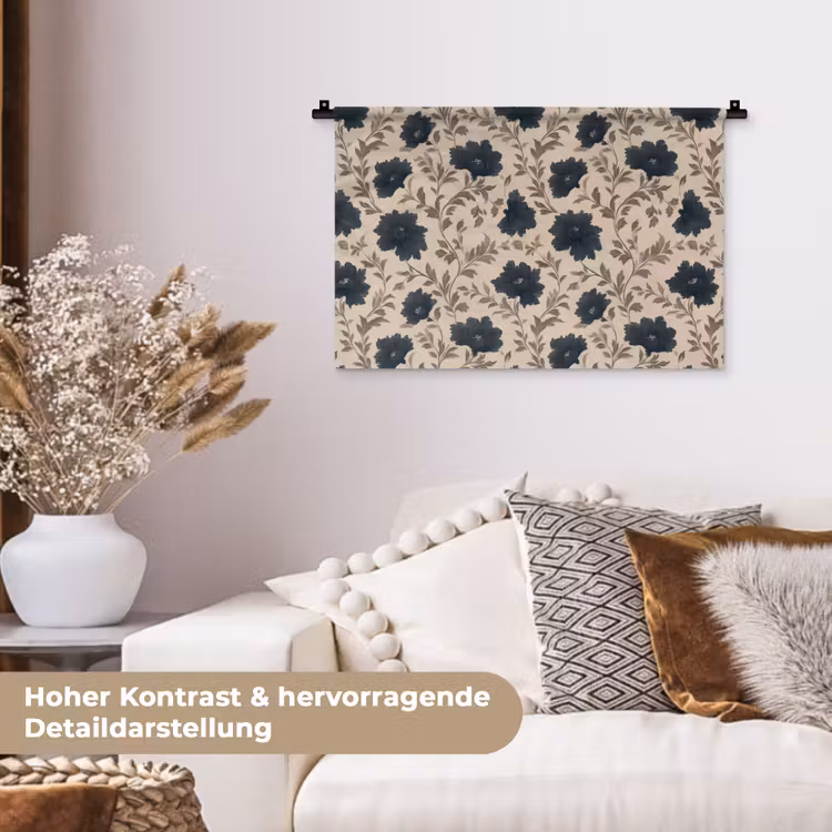 Motief - Bloemen - Zwart - Beige Wandkleed katoen klein 269 -tsfeer1_DE