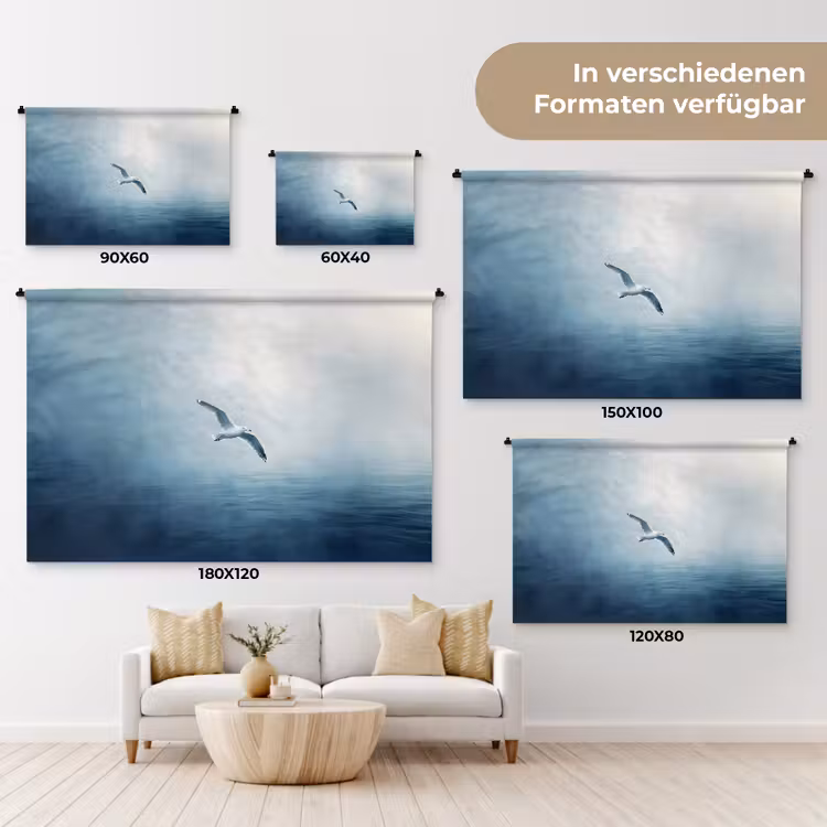 Meeuw - Wit - Zee - Mistig Wandkleed katoen klein -tsfeer8_DE
