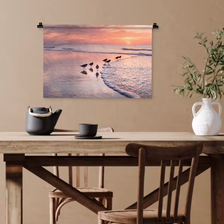Meeuwen - Strand - Zee - Roze Wandkleed katoen klein -sfeer6