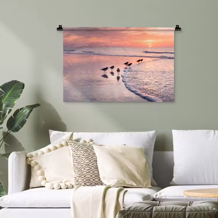 Meeuwen - Strand - Zee - Roze Wandkleed katoen klein -sfeer7