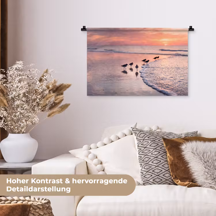 Meeuwen - Strand - Zee - Roze Wandkleed katoen klein -tsfeer1_DE