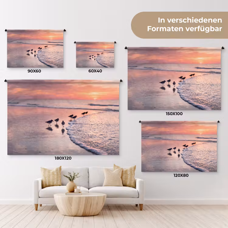 Meeuwen - Strand - Zee - Roze Wandkleed katoen klein -tsfeer8_DE