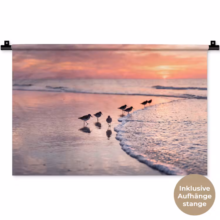 Meeuwen - Strand - Zee - Roze Wandkleed katoen klein -t3d_DE