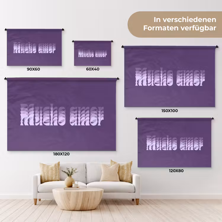 Mucho amor - Paars - Grafisch Wandkleed katoen klein -tsfeer8_DE