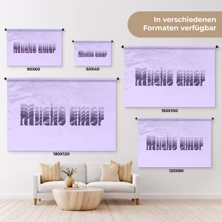 Mucho amor - Paars - Gelaagde letters Wandkleed katoen klein -tsfeer8_DE