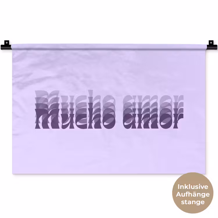 Mucho amor - Paars - Gelaagde letters Wandkleed katoen klein -t3d_DE