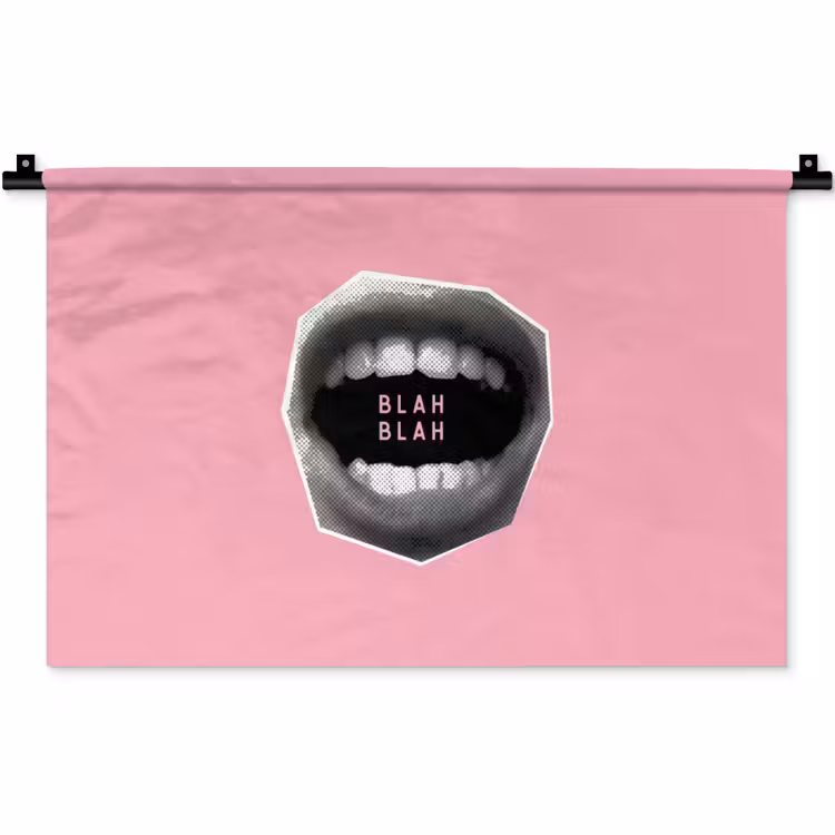 Mond - BLAH BLAH - Roze Wandkleed katoen klein -zz3d