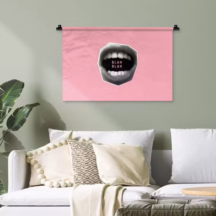 Mond - BLAH BLAH - Roze Wandkleed katoen klein -sfeer7