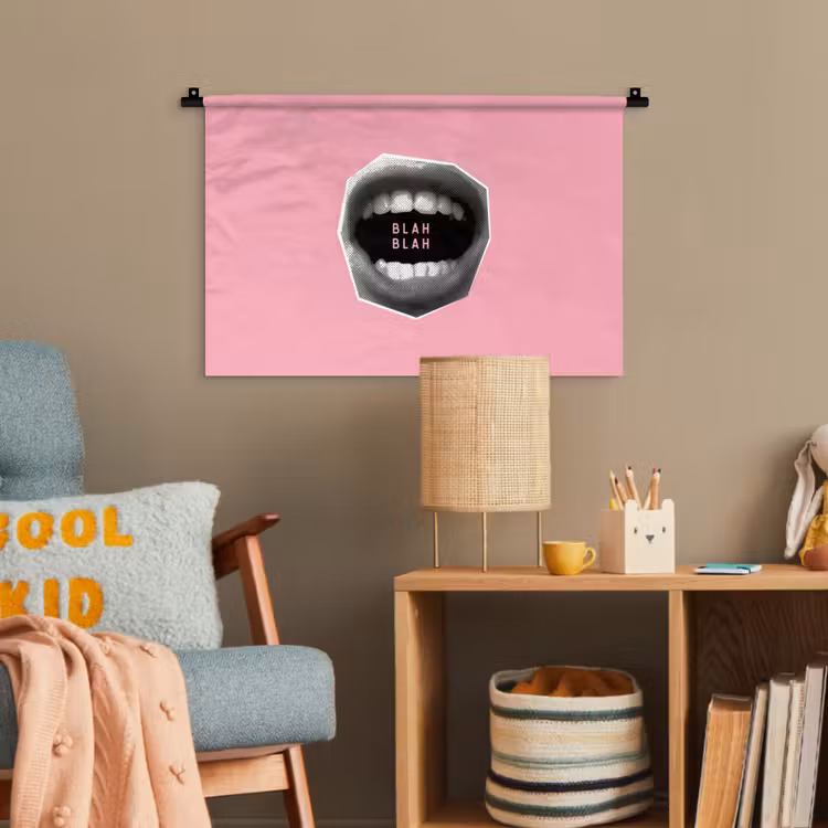 Mond - BLAH BLAH - Roze Wandkleed katoen klein -wsfeer4_kind