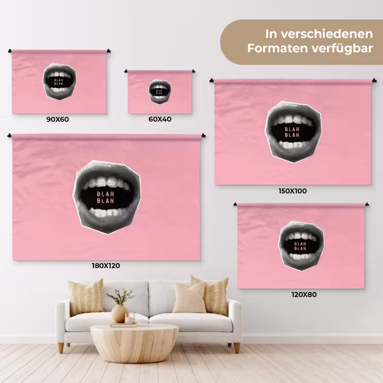 Mond - BLAH BLAH - Roze Wandkleed katoen klein -tsfeer8_DE