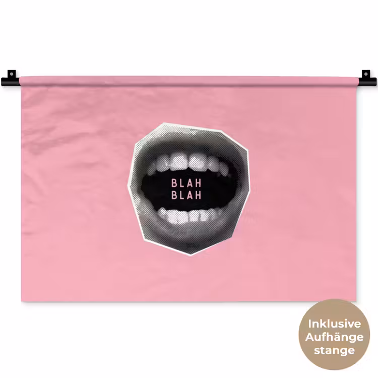 Mond - BLAH BLAH - Roze Wandkleed katoen klein -t3d_DE