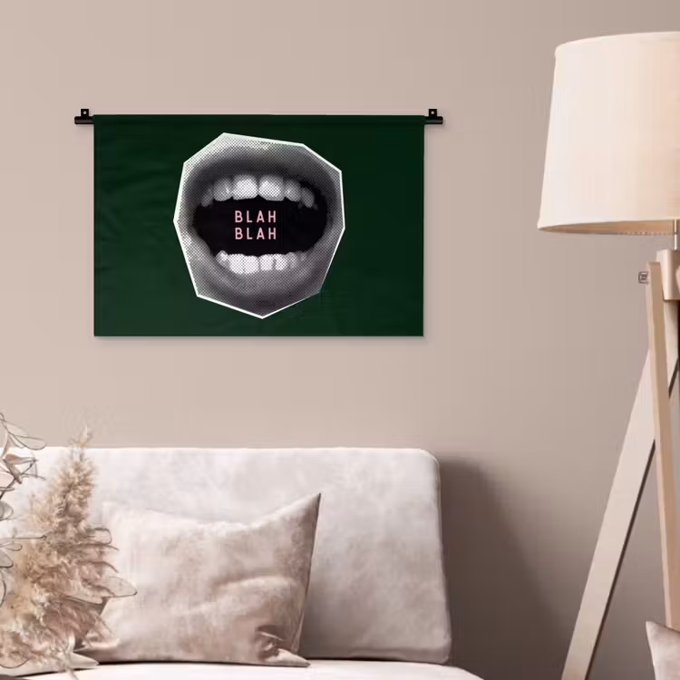 Mond - Groen - Illustratie - BLAH BLAH Wandkleed katoen klein -sfeer4