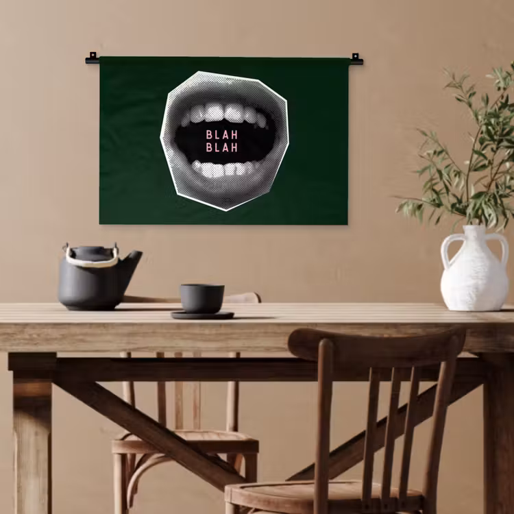 Mond - Groen - Illustratie - BLAH BLAH Wandkleed katoen klein -sfeer6