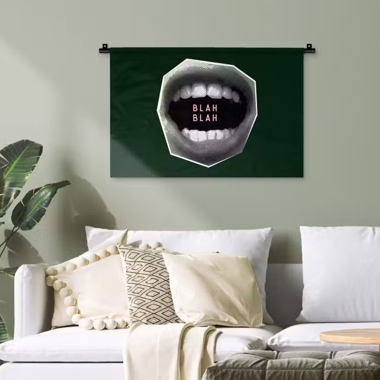 Mond - Groen - Illustratie - BLAH BLAH Wandkleed katoen klein -sfeer7