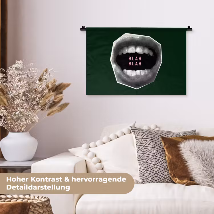 Mond - Groen - Illustratie - BLAH BLAH Wandkleed katoen klein -tsfeer1_DE