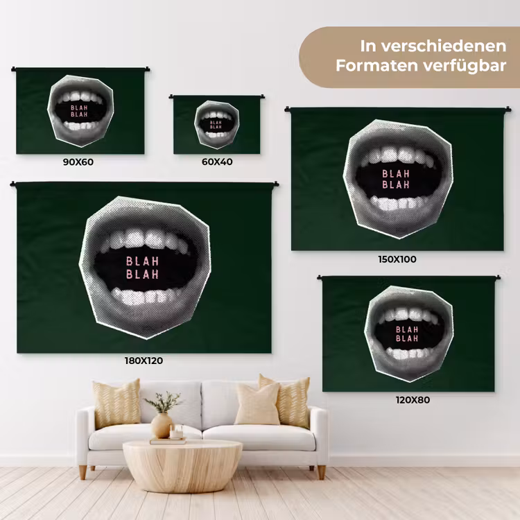 Mond - Groen - Illustratie - BLAH BLAH Wandkleed katoen klein -tsfeer8_DE