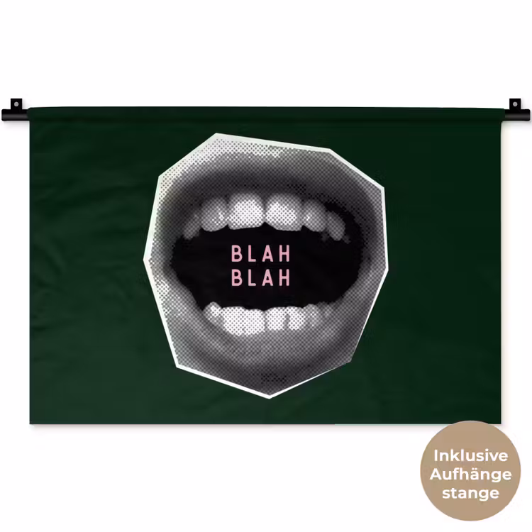 Mond - Groen - Illustratie - BLAH BLAH Wandkleed katoen klein -t3d_DE