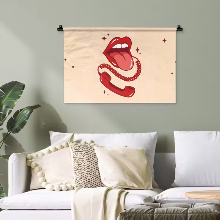 Mond - Telefoon - Popart - Rood - Illustratie Wandkleed katoen klein -sfeer7