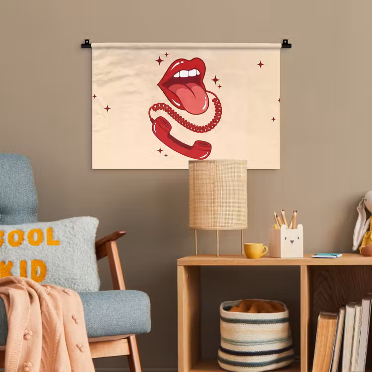 Mond - Telefoon - Popart - Rood - Illustratie Wandkleed katoen klein -wsfeer4_kind